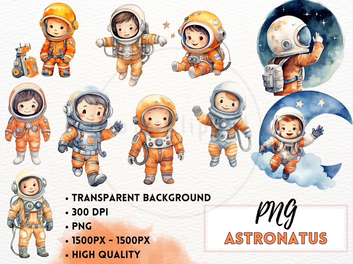 Watercolor Space Clipart, Cute Astronaut Nursery Clipart, Rocket ...