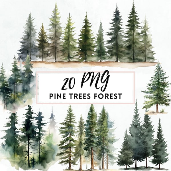 Forest Tree Watercolor Forest Clipart, Pine Tree PNG , Woodland Tree, Forest Winter Landscape, Watercolor Tree, Wedding Invitation, DOWNLOAD
