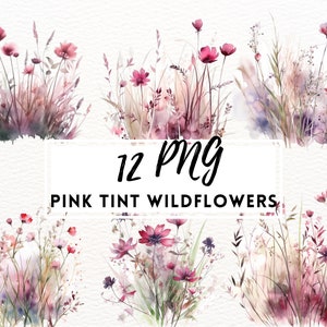Roze getinte wilde bloemen clipart, bloemen aquarel randen, clipart, bruiloft clipart, bloemen rand, aquarel clipart, wilde bloemen kunst png