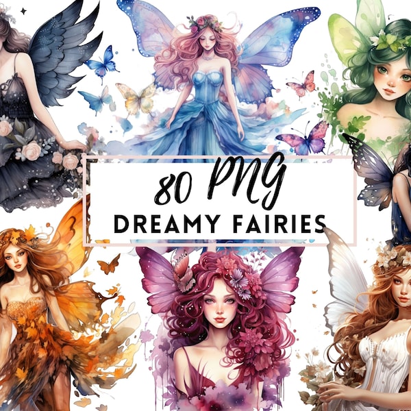 Aquarelle fées clipart, fées papillon aquarelle PNG, fées fantastiques PNG, clipart fées éthéré, fées usage Commercial