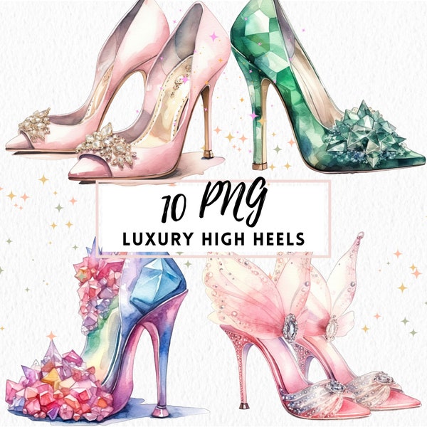 Watercolor Luxury Heels, Silhouette Shoes Clipart, Fashion Clipart, Shoes Illustration, Printable Graphics, Woman Heels Clipart PNG Files