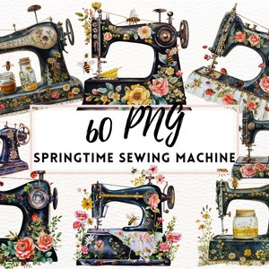 Watercolor Sewing Machine Clipart, Springtime Floral Sewing Machine Clipart, Cottagecore Sewing Machine, Printable Graphic, Quilting Clipart