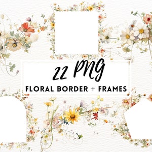 Könnte beinhalten: Ein Set mit 22 PNG-Bildern von Blumenbordüren und -rahmen. Die Rahmen haben verschiedene Formen, darunter quadratisch, rund und fünfeckig. Die Blumen sind in Weiß-, Gelb-, Rosa- und Rottönen gehalten.