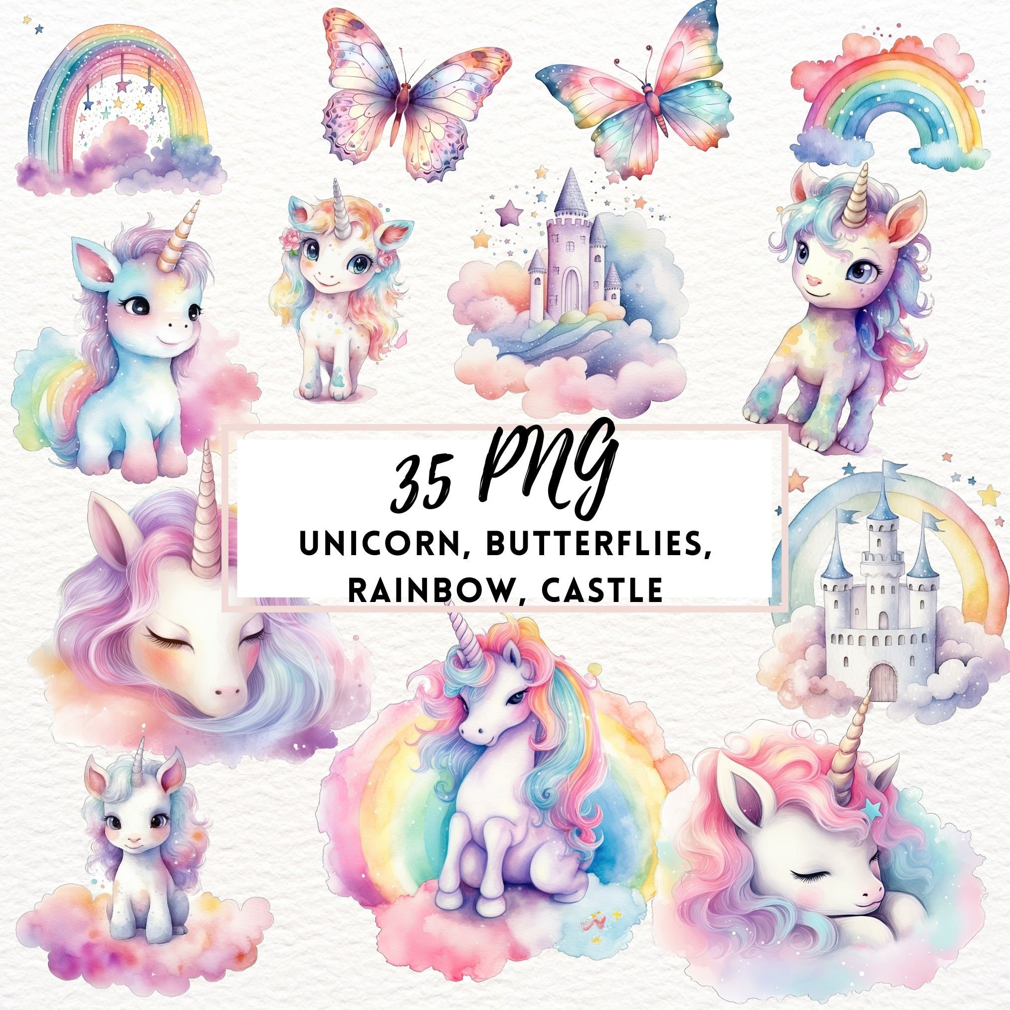 Watercolor Unicorn Clipart Bundle, Unicorn Clip Art, Commercial Use ...