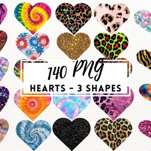 Assorted Heart Clipart, Heart Graphic, Glitter Hearts PNG, Heart Sublimation, Tie Dye Heart, Commercial Use, Sparkle Heart, Clip Art Heart