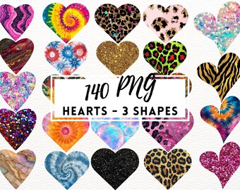 Geassorteerde hart clipart, hart grafisch, glitter harten png, hartsublimatie, tie dye hart, commercieel gebruik, sprankelend hart, clip art hart