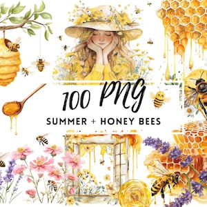 Aquarell Honigbiene Clipart, Honigbiene PNG, Hummel, Bienenwabe, Bienen Clipart, Bieneneinladung, Blumenhonigbiene, Frühlingsgarten, kommerziell