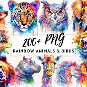 Aquarel regenboog dieren clipart, kleurrijke dierenillustraties, regenboog geschilderde dieren clipart, png-afbeeldingen, commercieel gebruik dier png