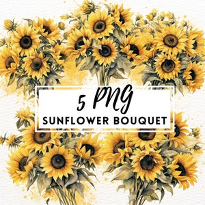 Sonnenblumen Clipart, Aquarell Sonnenblume PNG, Botanische Kunst, Kartenherstellung, Journaling, Digitales Papiermodell, Digitale PNG, Sonnenblumenstrauß