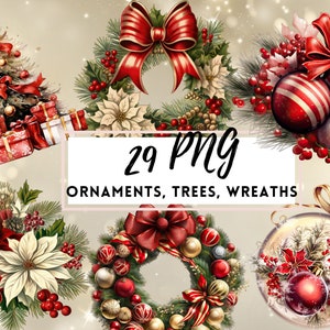Watercolor Christmas Clipart, Christmas BUNDLE, Ornaments, Trees, Festive Clipart, Christmas Ornaments Png, Christmas Tree Png, Xmas Clipart