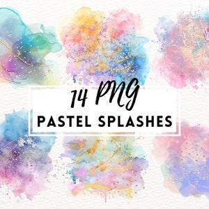 Pastell Aquarell Spritzer Clipart, Pastell Pinselstriche abstraktes Aquarell, Pastell Farbe Spritzer Clipart, kommerzielle Nutzung Sofort-Download