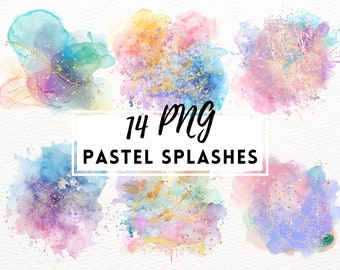 Pastel Watercolor Splashes Clipart, Pastel Brush Strokes Abstract Watercolor, Pastel Color Splash Clipart, Commercial Use Instant Download