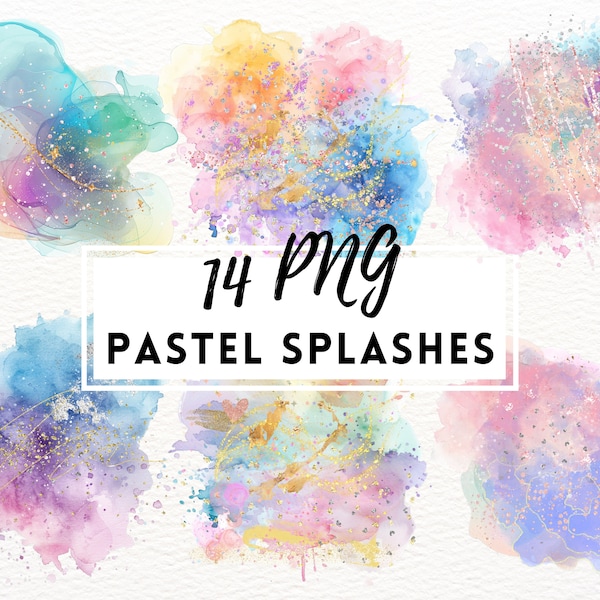 Pastel Watercolor Splashes Clipart, Pastel Brush Strokes Abstract Watercolor, Pastel Color Splash Clipart, Commercial Use Instant Download