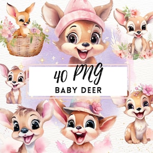 Aquarell rosa Baby Reh, Reh Clipart, Reh PNG Bundle, rosa Baby Reh, Baby-Dusche-Kunst, Baby Tier, Baby Reh Clipart, Kinderzimmer-Druck