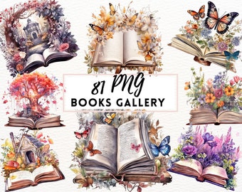Watercolor Fantasy Books Clipart, Rustic Fairytale Books PNG (Digital Download)