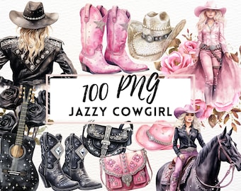 Coastal Cowgirl Clipart, Watercolor Cowgirl Boots, Cowgirl Bachelorette, Pink Cowgirl Invitation, Jazzy Disco Cowgirl, Digital Download PNG