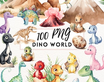 Watercolor Baby Dinosaur Clipart PNG, Cute Dino Bundle Commercial Use, Pastel Nursery Dinosaurs, Baby Shower Birthday Party Graphics