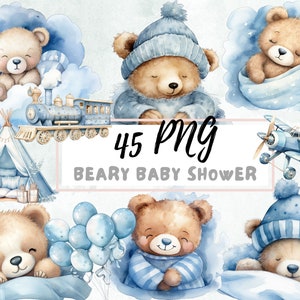 Bleu ours en peluche Clipart PNG, Clipart chambre d'enfant, mignon aquarelle ours en peluche, Clipart baby shower garçon, clipart anniversaire garçon, bébé ours