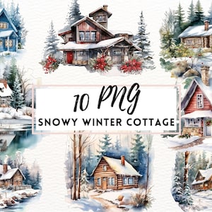Clipart chalet d'hiver, chalet enneigé, chalet d'hiver, clipart pour cabane en rondins, agenda numérique, journal indésirable, graphiques de cartes de vœux, téléchargement