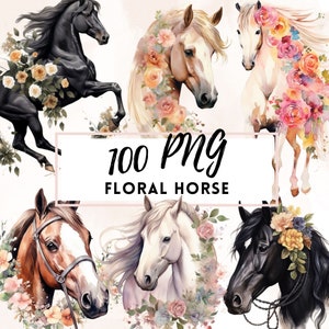 Aquarel bloemen paard illustraties, bloemen boho paard png, aquarel paard png, kaart maken, kunst aan de muur, paard met bloemen, digitaal paard png