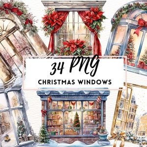 Aquarell Weihnachten Fenster Clipart, gemütliche Weihnachten Fenster Clipart, Weihnachten Dekor, Winter Urlaub, festliche Clip Art, Weihnachten Digital, Printables
