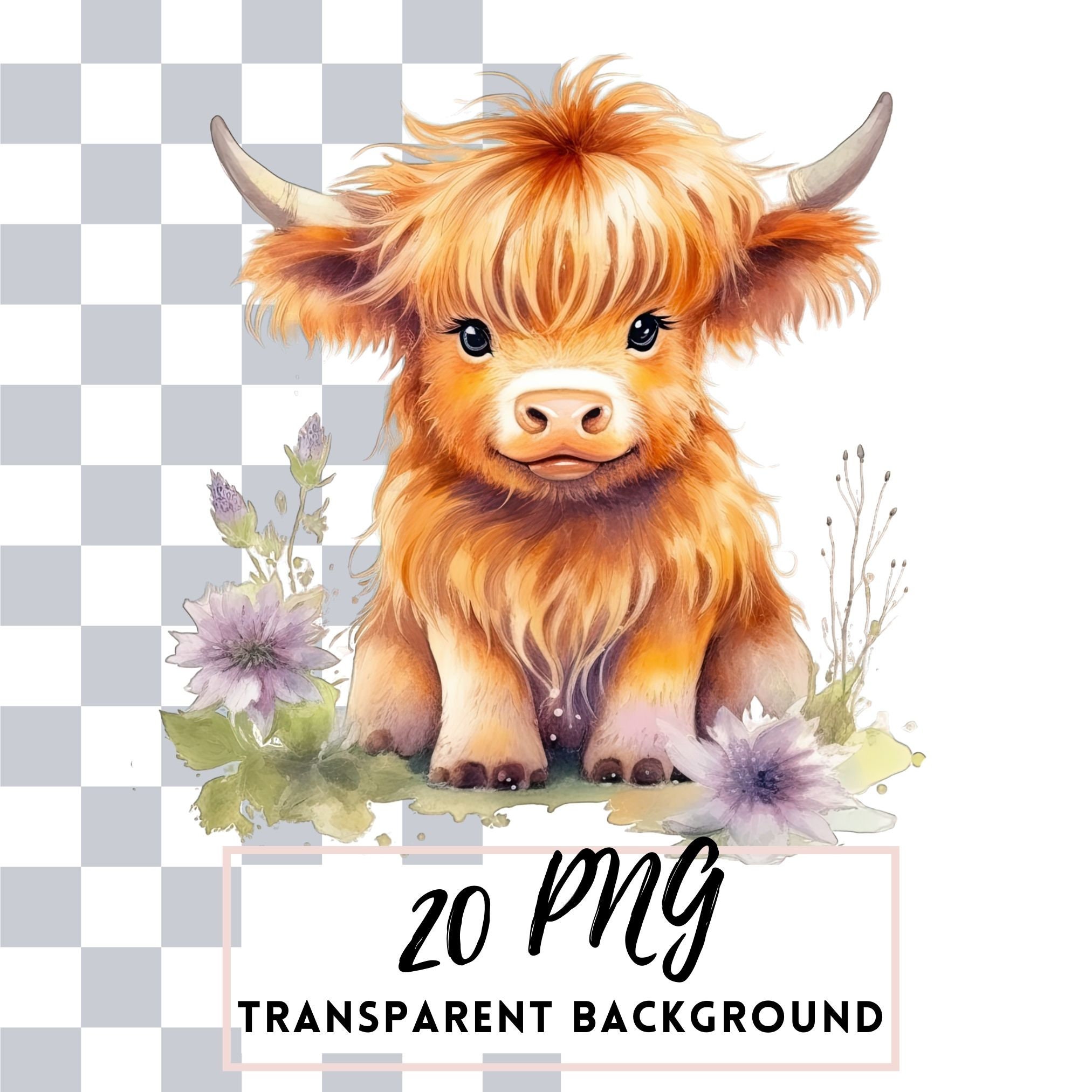 Watercolor Highland Baby Cow Clipart, PNG Bundle (digital Download ...