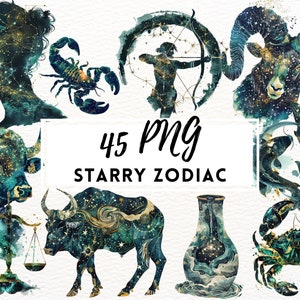 Bundle PNG sublimation horoscope Design cosmique étoilé fantaisie galaxie signe astrologique céleste Design bouteille gobelet Wrap téléchargement numérique