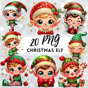 Clipart kerstelf, schattige elf clipart, glitter elf illustraties, PNG, vakantie-elf, DOWNLOAD, Santa's Elf, Santa's Helper, commercieel gebruik