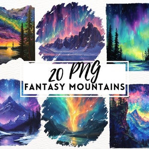 Imágenes prediseñadas de montañas de fantasía, imágenes prediseñadas de montañas mágicas, imágenes prediseñadas de paisajes de montañas, imágenes prediseñadas de paisajes, imágenes prediseñadas de escenas de montañas, imágenes prediseñadas de auroras boreales