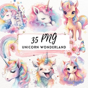 Watercolor Unicorn Clipart Bundle, Unicorn Clip Art, Commercial Use, Watercolor Cute Unicorn Graphic, Unicorn PNG, Scrapbooking, Card Making