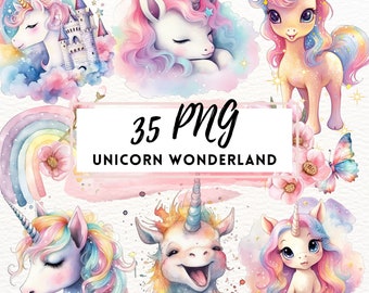 Bundle de cliparts licorne aquarelle, clipart licorne, usage commercial, graphique mignon licorne aquarelle, licorne PNG, scrapbooking, fabrication de cartes