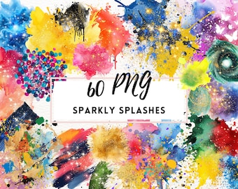 Clipart di schizzi di colore glitterato ad acquerello, uso commerciale, schizzi di vernice PNG, clipart di inchiostro alcolico, clipart di glitter astratti, pennellate di vernice