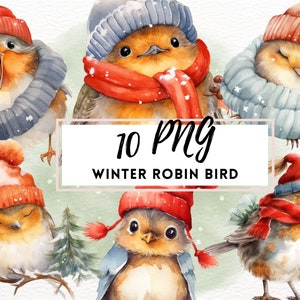 Winter Rotkehlchen Vogel, Rotkehlchen in Wollmütze Clipart, Weihnachten Rotkehlchen, Winter Urlaub Karte Handwerk, PNG Digital Download, Papiermodelle, Junk Journal