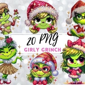 Ragazza Grinch PNG, Grinch di Natale PNG, Maglietta di Natale carina, Design digitale Grinch, Allegre luci di Natale scintillanti, Babbo Natale Grinch