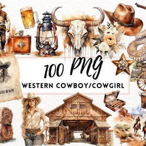 Clipart western aquarelle, Boho Texas Horse Ranch Cowboy Cowboy, usage commercial, illustration d'insigne de shérif, Far West, bottes de cowboy, PNG