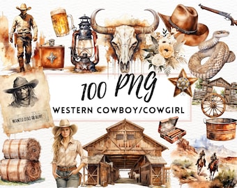 Watercolor Western Clipart, Boho Texas Horse Ranch Cowboy Cowgirl, Commercial Use, Sheriff Badge Illustration, Wild West, Cowboy Boots, PNG
