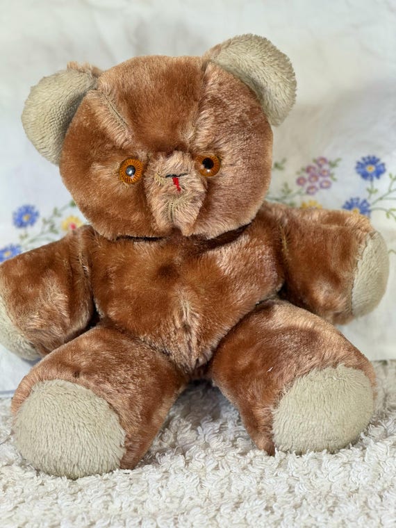 Osito de peluche antiguo de mohair: marrón miel, juguete vintage cosido a  mano