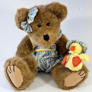 Vintage Boyds Bear: Macy Sunbeary with Duck, Plaid Romper, 16”