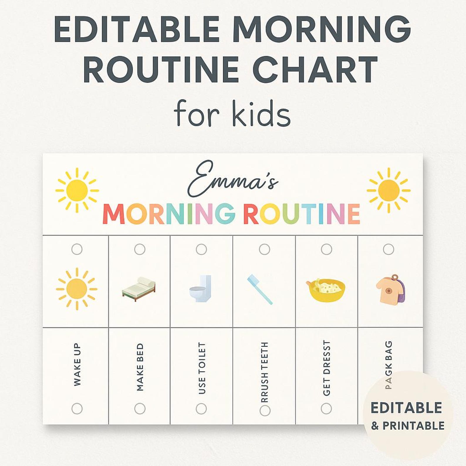 Editable Morning Routine Chart for Kids | Visual Checklist ...