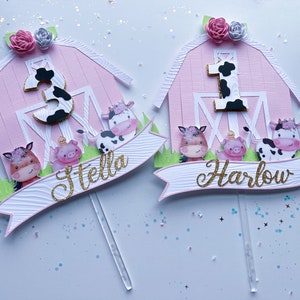 Pink Barn Cake Topper, Girly Farm Cake Topper, Pink Barn Birthday Party Theme, Farm Birthday