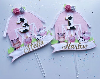 Pink Barn Cake Topper, Girly Farm Cake Topper, Pink Barn Birthday Party Theme, Farm Birthday