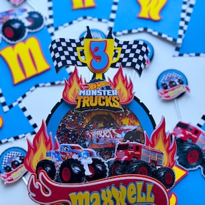 Monster Truck Shaker Cake Topper, Monster Truck WHeels Birthday Party Theme, Monster Truck Cake Topper, Wheels Cupcake Topper,