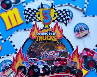 Monster Truck Shaker Cake Topper, Monster Truck WHeels Birthday Party Theme, Monster Truck Cake Topper, Wheels Cupcake Topper,