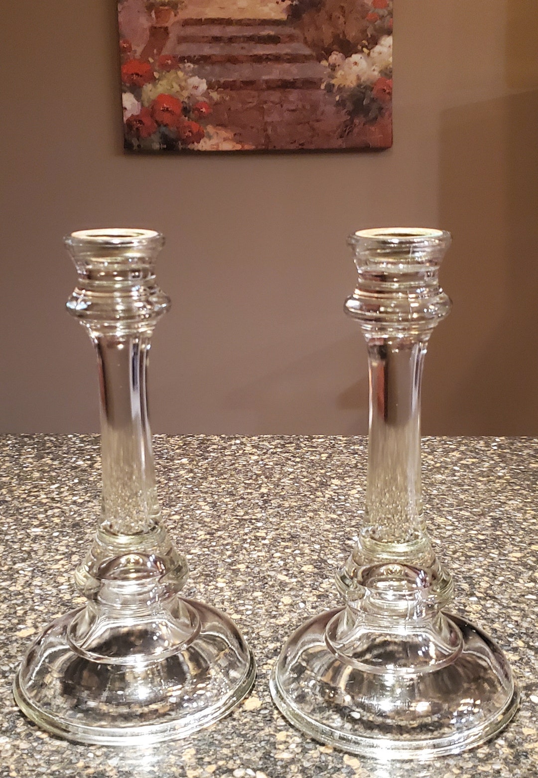 2 Large Glass Candle Holders Etsy
