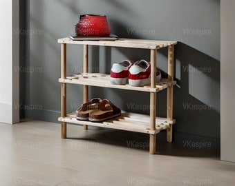 3 Tier Wooden Shoe Rack Compact Footwear Rack Stand Shelf Unit Organiser Wooden Storage Shelves