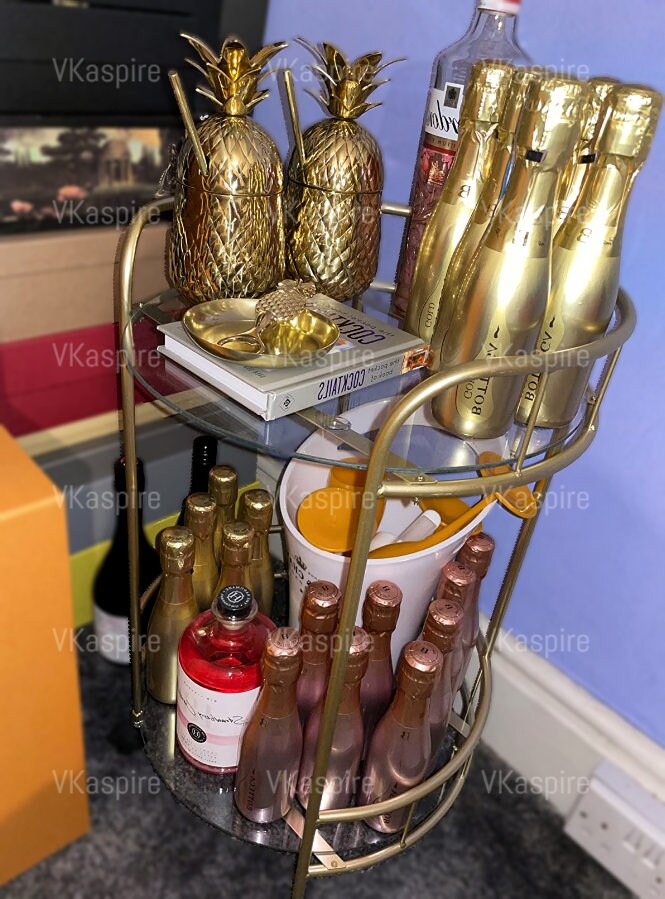 Troller Mini Bar Gold Drinks Trolley Mini Bar Cart Wine Rack Drink Table Drinks Storage ...