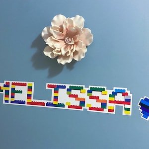 LEGO Name Sticker, Ready-to-Ship, Kids Name Sign built with LEGO bricks; Building Brick Kid Room Decor, Playroom Stickers, LEGO Brick Names
