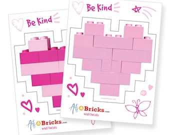 Brick-Built Hearts Wall Decals, Sticker, Vinyl for Kids and LEGO lovers, Gift, Decor,