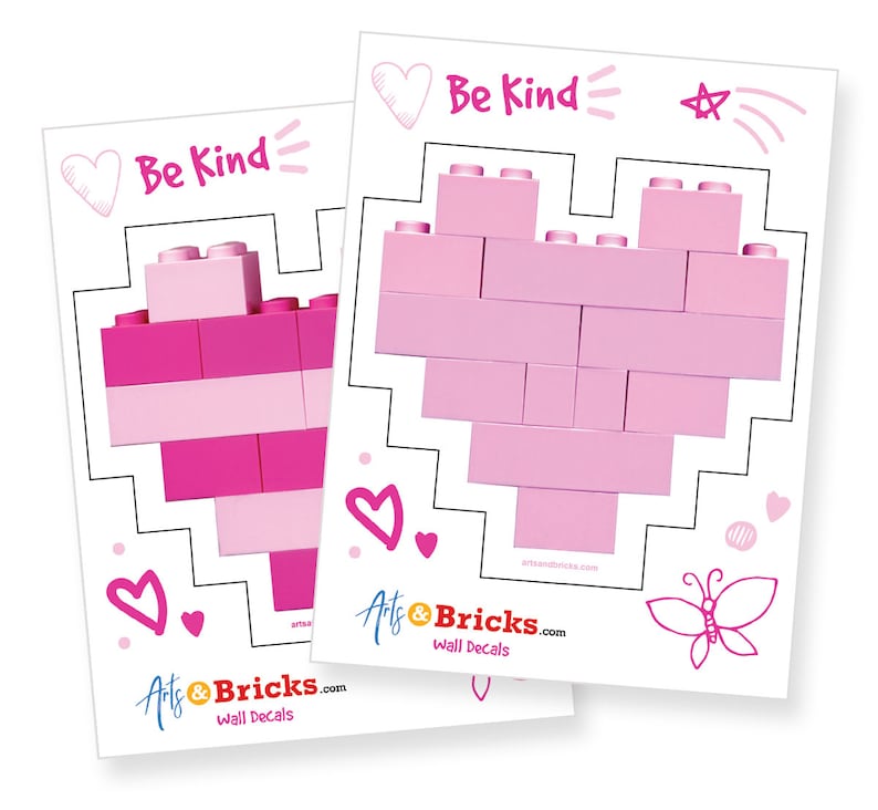 Brick-Built Hearts Wall Decals, Sticker, Vinyl for Kids and LEGO lovers, Gift, Decor, image 1