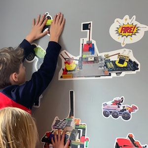 Brick-Built Navy Ship Wall Decal, Kids Sticker, Repositionable, Battleship, Built with LEGO bricks, Building Block decor